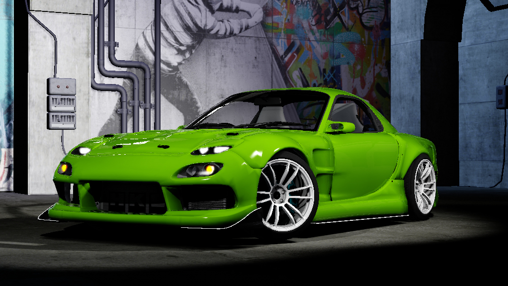 Mazda RX-7 Origin Drift, skin fluorescent green